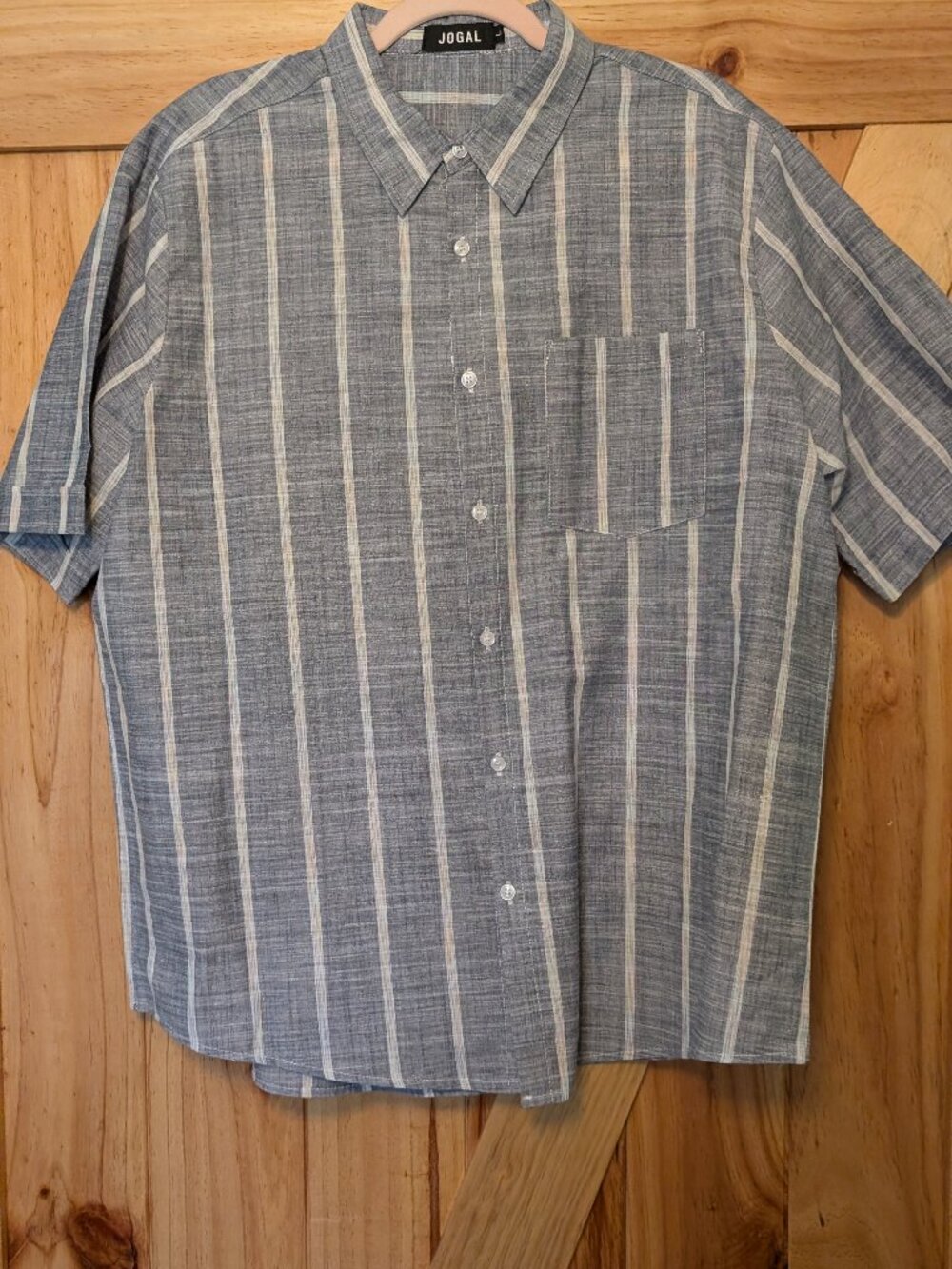 Jogal Gray Striped Linen Blend Button-Down Shirt Size L